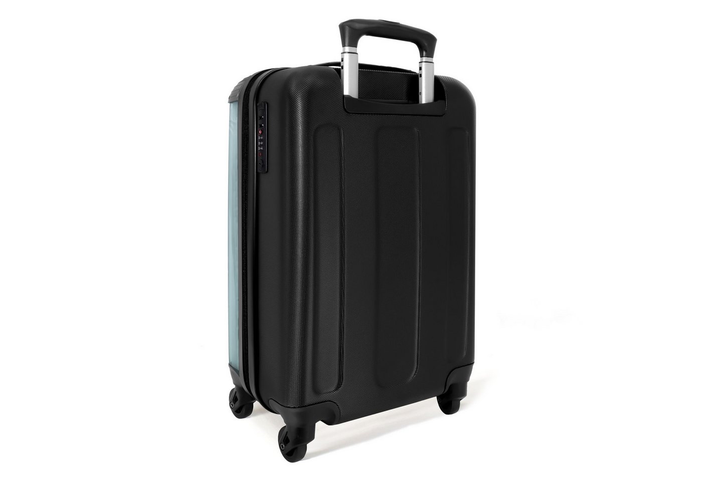 NoBoringSuitcases.com© Kinderkoffer Brauner Hund durch zerrissenes blaues Plastik 55x35x20cm, 4 Rollen, Kinder Koffer Klein, Trolley Handgepäck, Reisekoffer Bild 2