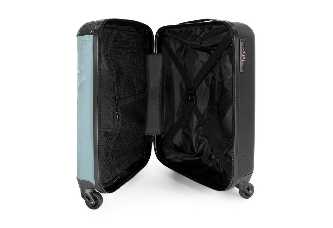 NoBoringSuitcases.com© Kinderkoffer Brauner Hund durch zerrissenes blaues Plastik 55x35x20cm, 4 Rollen, Kinder Koffer Klein, Trolley Handgepäck, Reisekoffer Bild 4