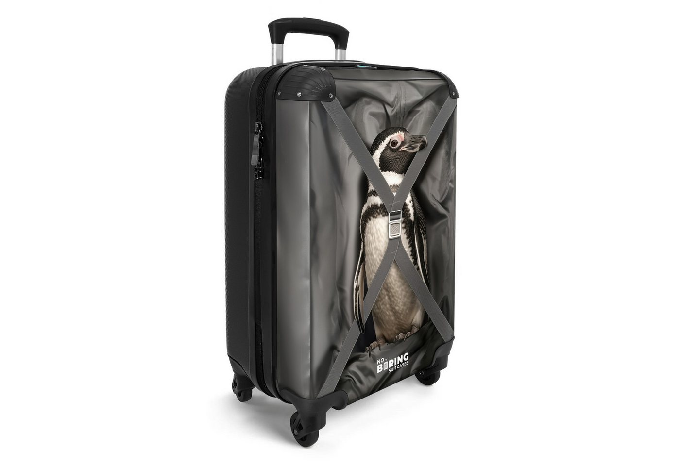 NoBoringSuitcases.com© Hartschalen-Trolley Der Pinguin ist mit von der Partie 55x35x20cm, 4 Rollen, Reisetasche mit Rollen, Koffer Handgepäck Flugzeug