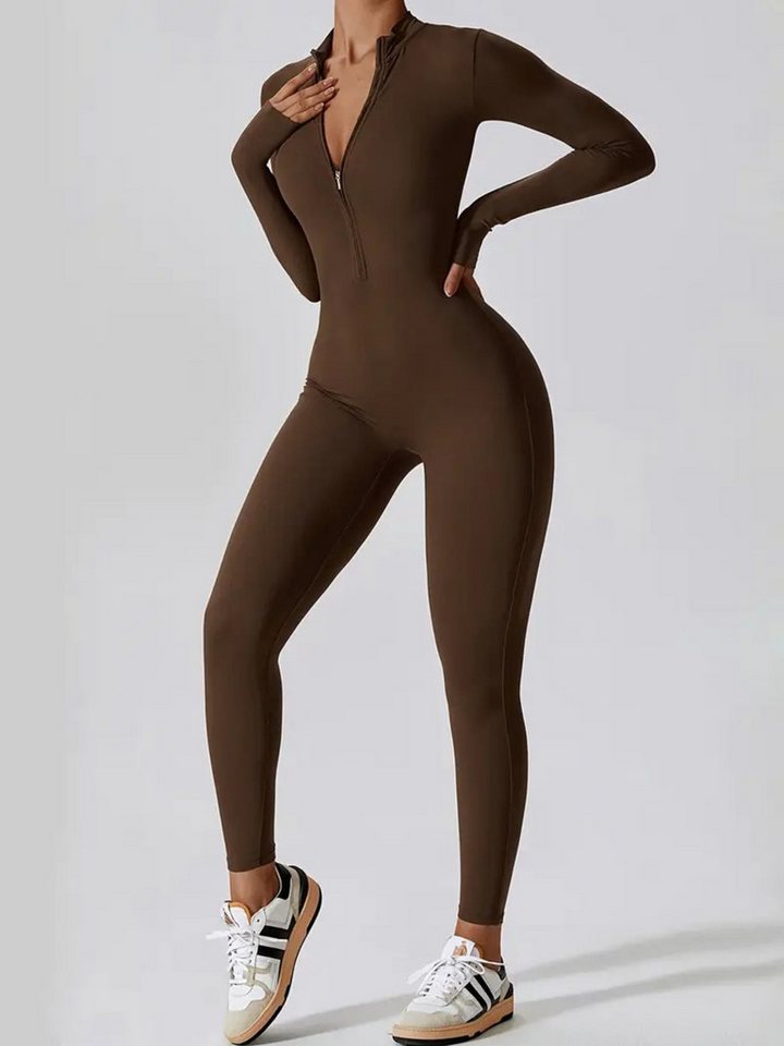 FemmeTone Turnanzug Damen Sport Overall Jumpsuit – Langarm Einteiler mit Reißverschluss, Atmungsaktive Sportbekleidung – perfekt für Yoga, Fitness & Workout Bild 4