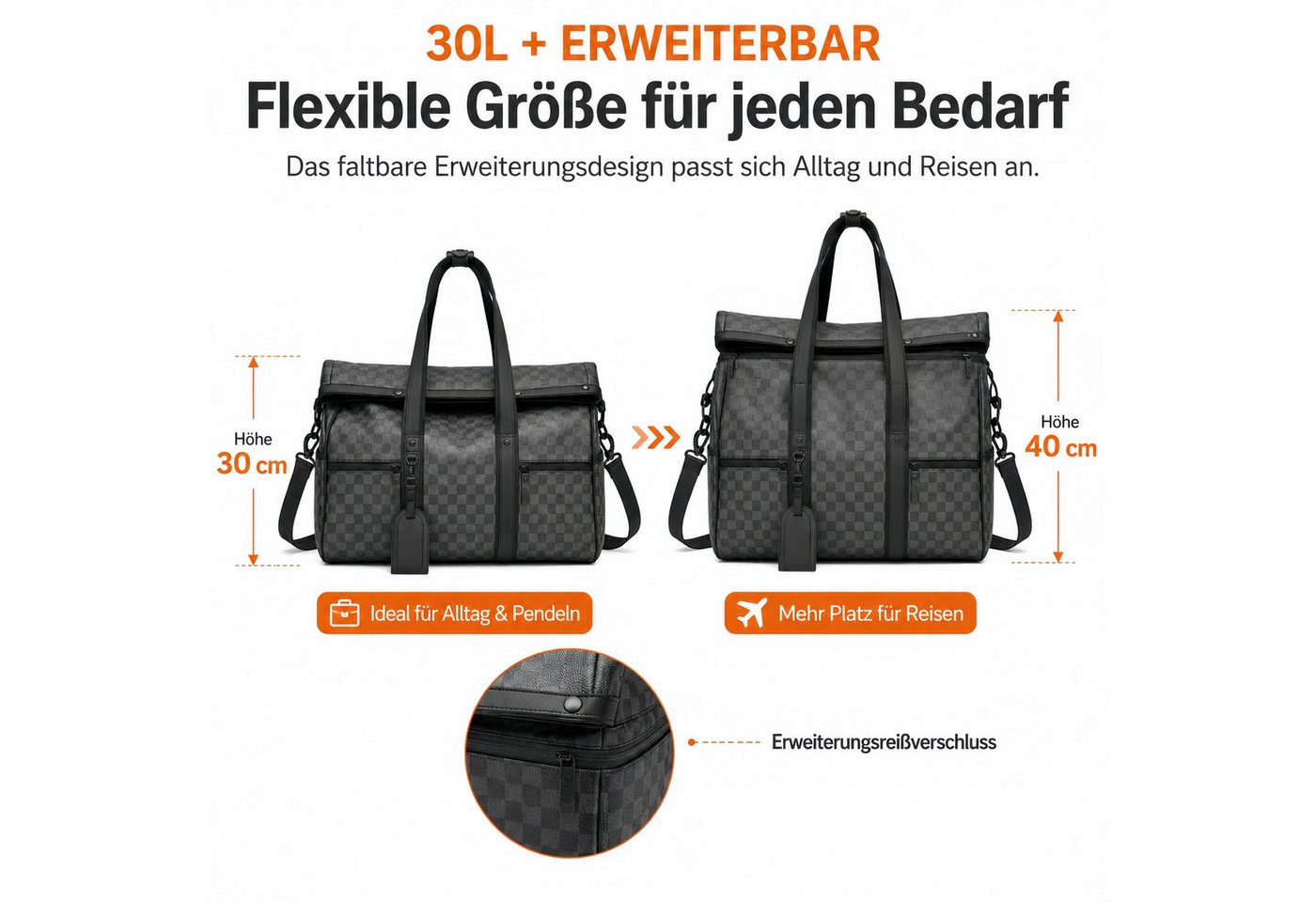 ibettertec Reisetasche Reisetasche Wasserdichter Reise-Seesack - Tragetasche, Sporttasche (Schultertasche (Erweiterbar mit Trolley-Ärmel und Nasstasche, Atmungsaktiv, wasserdicht, verschleißfest, großes Fassungsvermögen), Schultergurt, für Yoga, Schwimmen, Tourismus, Fitness