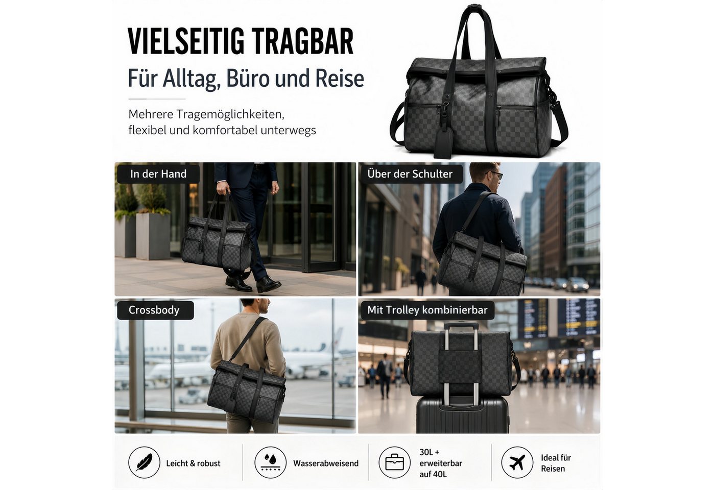 ibettertec Reisetasche Reisetasche Wasserdichter Reise-Seesack - Tragetasche, Sporttasche (Schultertasche (Erweiterbar mit Trolley-Ärmel und Nasstasche, Atmungsaktiv, wasserdicht, verschleißfest, großes Fassungsvermögen), Schultergurt, für Yoga, Schwimmen, Tourismus, Fitness Bild 5