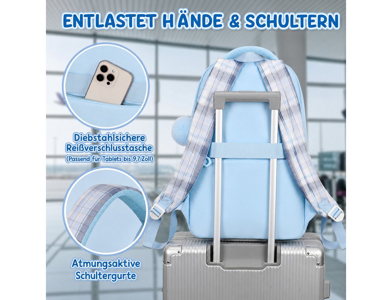 MOPUEA Schulrucksack Schulrucksack Set Schultasche 3-teilig mit Lunchtasche Federmappe (Set, 3-tlg., Atmungsaktiv Wasserabweisender), Leicht Schulrucksack Teenager für Schule, Reisen und Freizeit