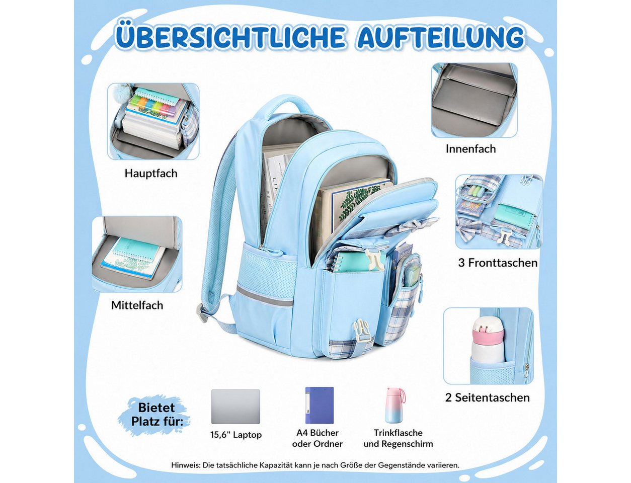 MOPUEA Schulrucksack Schulrucksack Set Schultasche 3-teilig mit Lunchtasche Federmappe (Set, 3-tlg., Atmungsaktiv Wasserabweisender), Leicht Schulrucksack Teenager für Schule, Reisen und Freizeit Bild 3