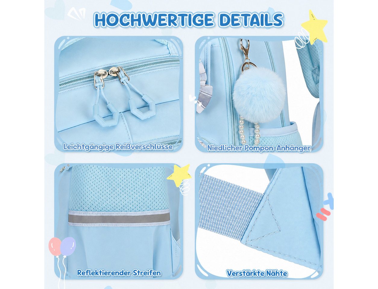 MOPUEA Schulrucksack Schulrucksack Set Schultasche 3-teilig mit Lunchtasche Federmappe (Set, 3-tlg., Atmungsaktiv Wasserabweisender), Leicht Schulrucksack Teenager für Schule, Reisen und Freizeit Bild 5