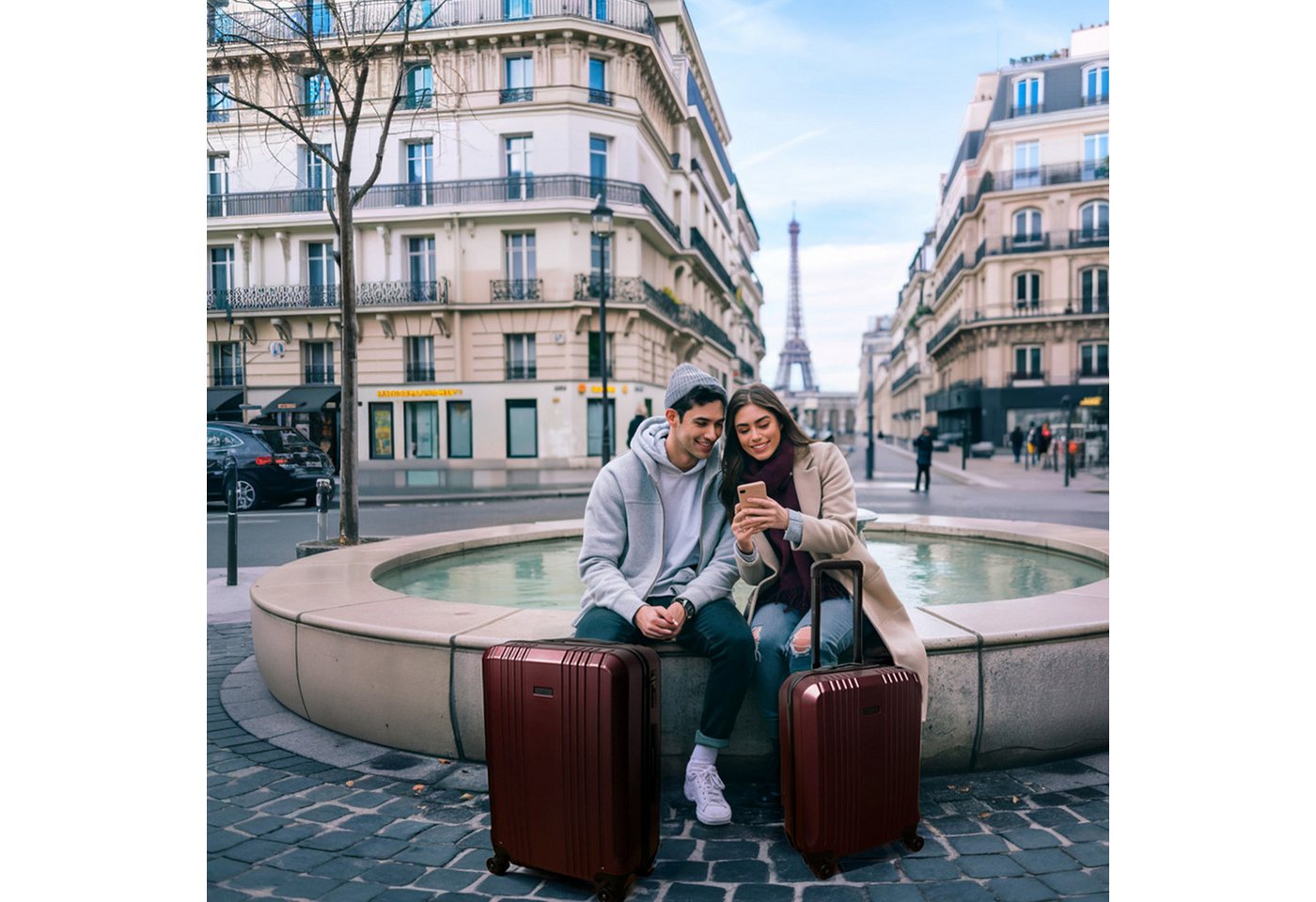 FERGÉ Kofferset Hartschale 3 teilig Koffer Set CANNES TSA-Schloß Burgund, 4 Rollen Rollen, (3 tlg), Trolley 3er Koffer Set, Premium Reisekoffer 4 Doppelrollen TSA-Schloss Bild 3