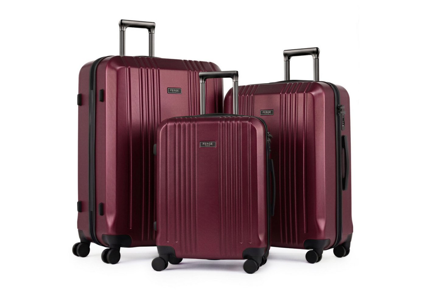 FERGÉ Kofferset Hartschale 3 teilig Koffer Set CANNES TSA-Schloß Burgund, 4 Rollen Rollen, (3 tlg), Trolley 3er Koffer Set, Premium Reisekoffer 4 Doppelrollen TSA-Schloss Bild 4