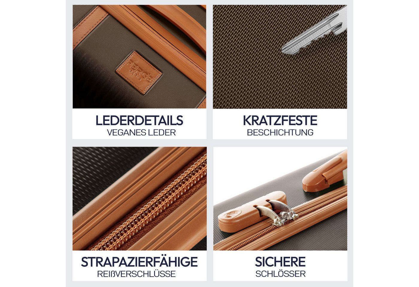 FERGÉ Kofferset Hartschale 3 teilig Koffer Set MILANO Coffee-Braun, 4 Rollen, (3er Kofferset stabil und leicht mit Zahlenschloß, 3 tlg., Hartschalen-Trolley Set 3 Größen Handgepäck Koffer M XL), Trolley 3er Koffer Set, Reisekoffer 4 Rollen, Premium Rollkoffer