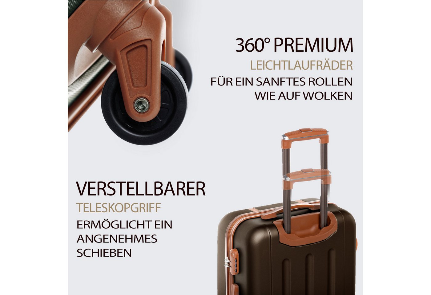 FERGÉ Kofferset Hartschale 3 teilig Koffer Set MILANO Coffee-Braun, 4 Rollen, (3er Kofferset stabil und leicht mit Zahlenschloß, 3 tlg., Hartschalen-Trolley Set 3 Größen Handgepäck Koffer M XL), Trolley 3er Koffer Set, Reisekoffer 4 Rollen, Premium Rollkoffer Bild 2