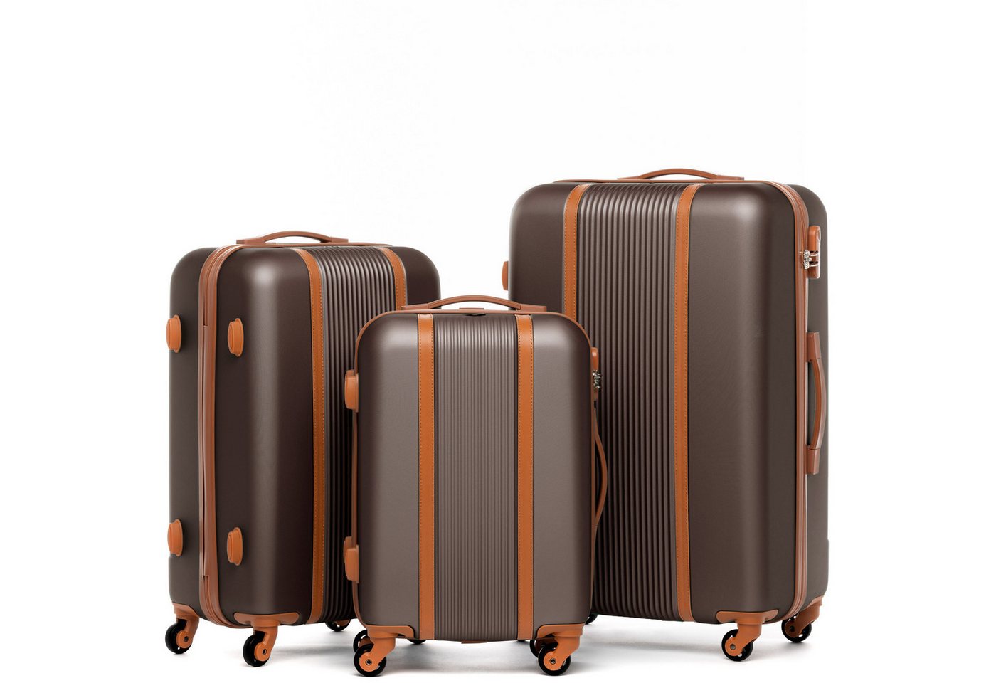 FERGÉ Kofferset Hartschale 3 teilig Koffer Set MILANO Coffee-Braun, 4 Rollen, (3er Kofferset stabil und leicht mit Zahlenschloß, 3 tlg., Hartschalen-Trolley Set 3 Größen Handgepäck Koffer M XL), Trolley 3er Koffer Set, Reisekoffer 4 Rollen, Premium Rollkoffer Bild 4