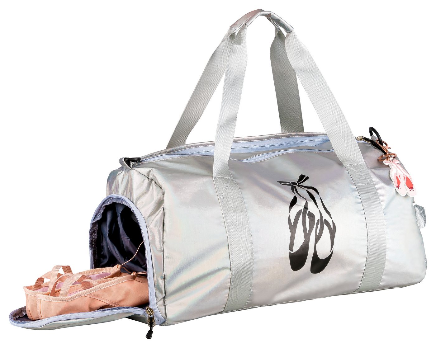 tanzmuster Sporttasche Ballett Tasche silber, mit Ballettschuhe Aufdruck