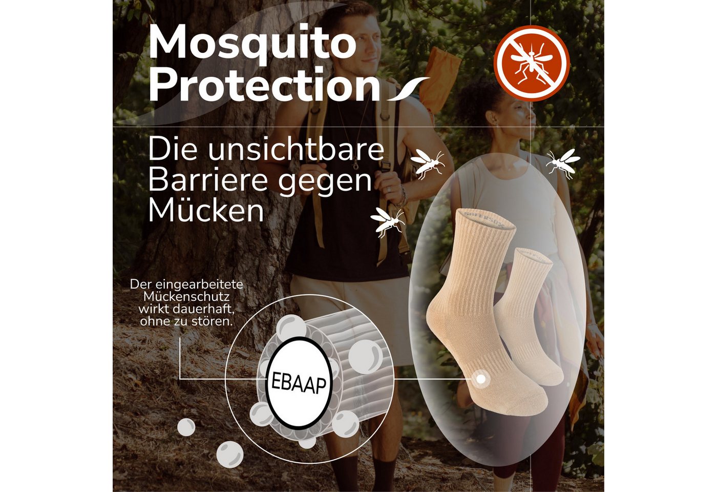 SAFERSOX Funktionssocken Sportsocken mit Mückenschutz (Set, 3 Paar) geruchshemmend, hoher Baumwollanteil, Made in EU