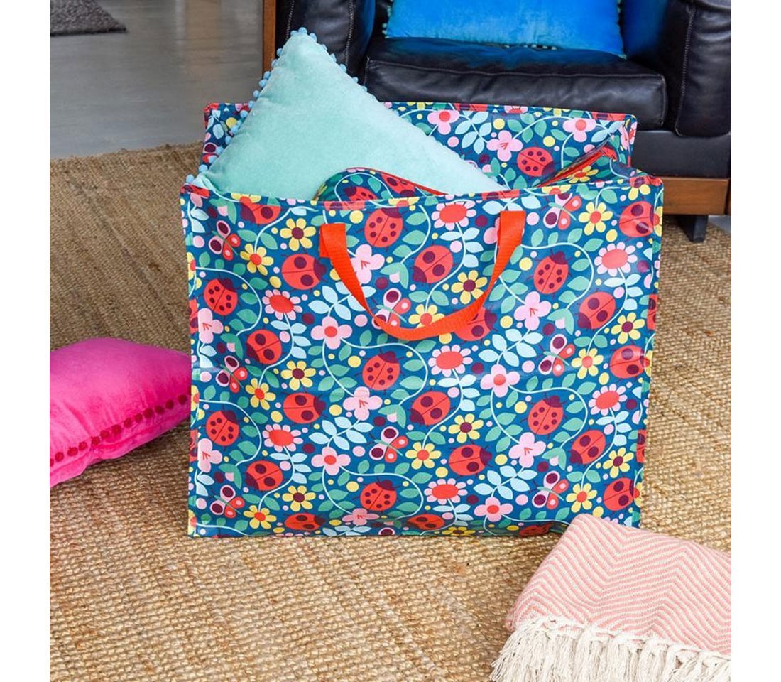 LS-LebenStil Aufbewahrungstasche XXL Jumbo Bag Marienkäfer 55cm Recycelt Nachhaltig Einkaufstasche (Unterbettkommode Organizer Aufbewahrungsbox, 1-tlg., Einkaufstasche mit Reißverschluss Shopper Riesentasche Tragetasche), Aufbewahrung von Bettwäsche Kleidung Wäsche Spielzeug - Rechteckig