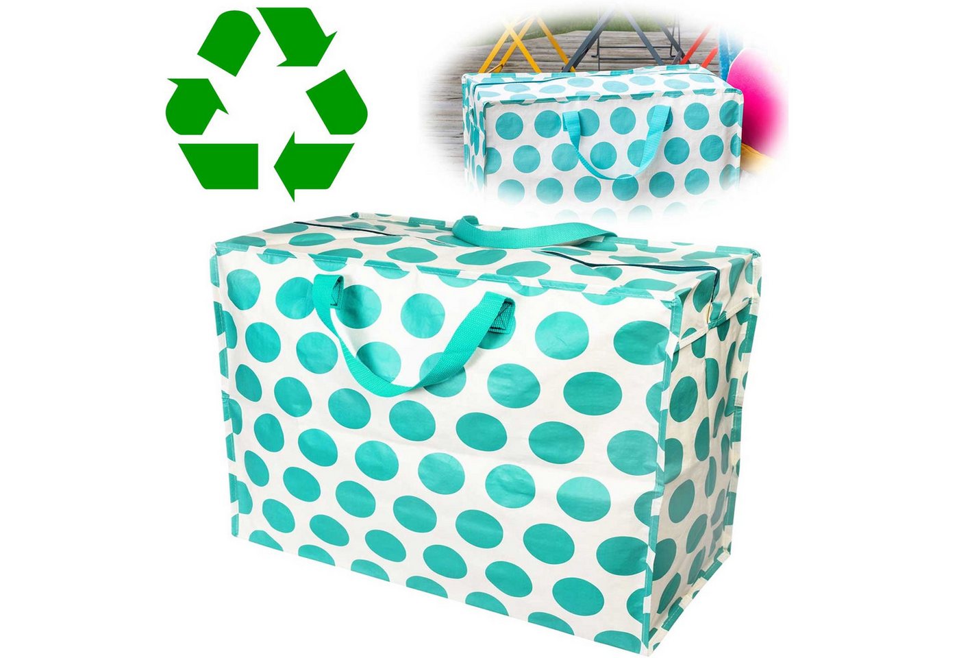 LS-LebenStil Aufbewahrungstasche XXL Jumbo Bag Türkis Spotlight 55cm Recycelt Nachhaltig Einkaufstasche (Unterbettkommode Organizer Aufbewahrungsbox, 1-tlg., Einkaufstasche mit Reißverschluss Shopper Riesentasche Tragetasche), Aufbewahrung von Bettwäsche Kleidung Wäsche Spielzeug - Rechteckig