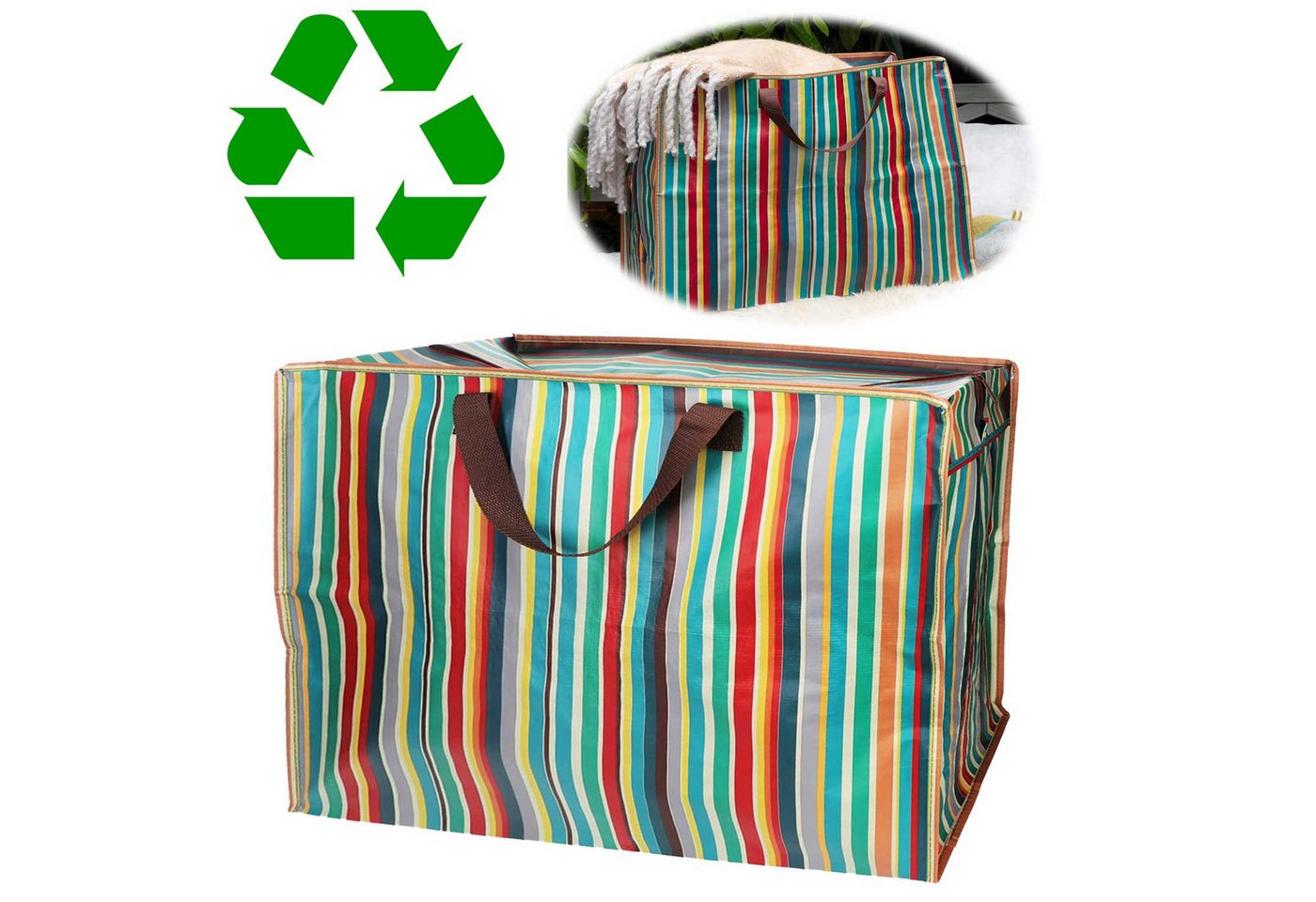LS-LebenStil Aufbewahrungstasche XXL Jumbo Bag Retro 70´ziger 55cm Recycelt Nachhaltig Einkaufstasche (Unterbettkommode Organizer Aufbewahrungsbox, 1-tlg., Einkaufstasche mit Reißverschluss Shopper Riesentasche Tragetasche), Aufbewahrung von Bettwäsche Kleidung Wäsche Spielzeug - Rechteckig Bild 2