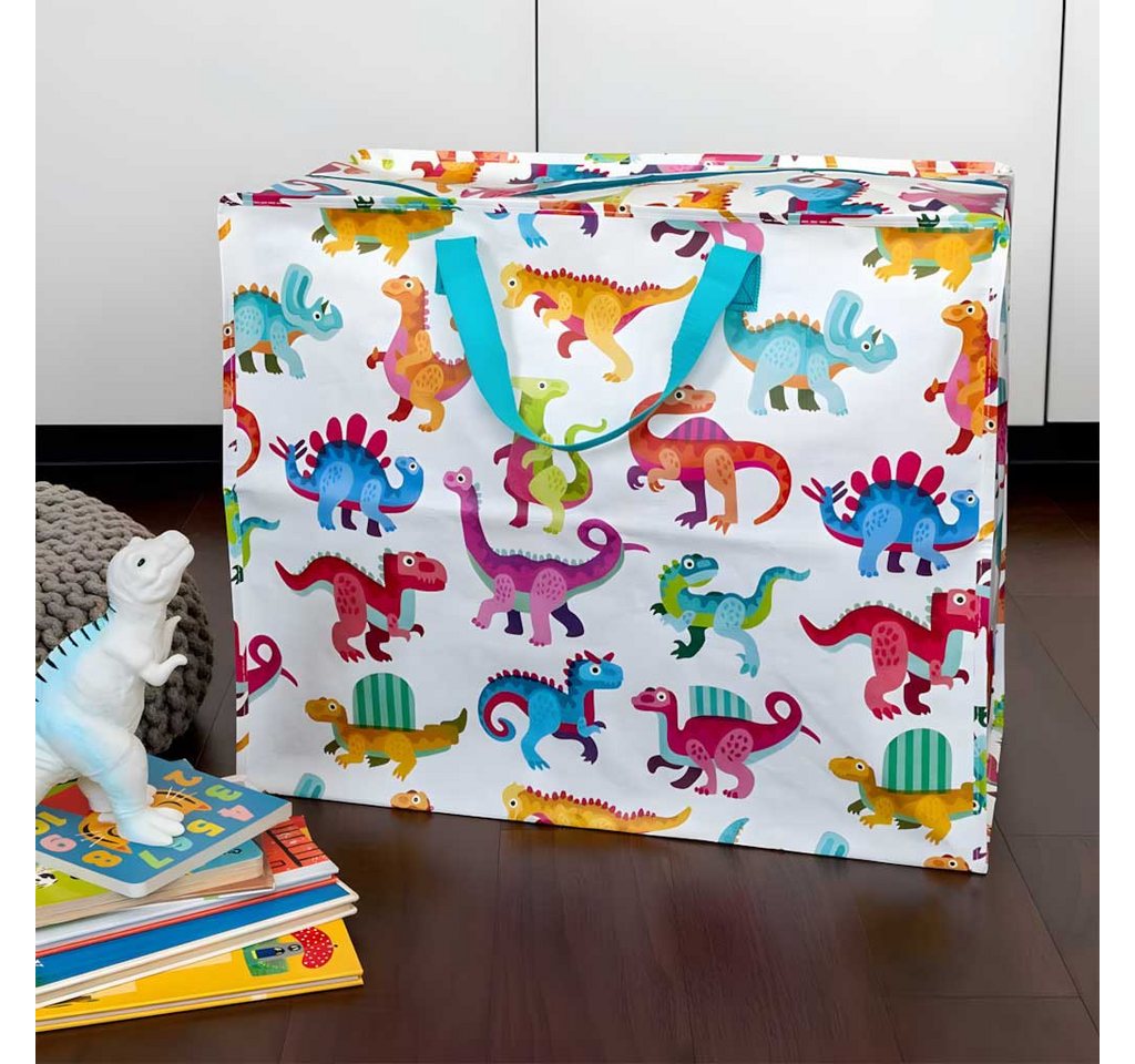 LS-LebenStil Aufbewahrungstasche XXL Jumbo Bag Baby Dinos 55cm Recycelt Nachhaltig Einkaufstasche (Unterbettkommode Organizer Aufbewahrungsbox, 1-tlg., Einkaufstasche mit Reißverschluss Shopper Riesentasche Tragetasche), Aufbewahrung von Bettwäsche Kleidung Wäsche Spielzeug - Rechteckig Bild 4