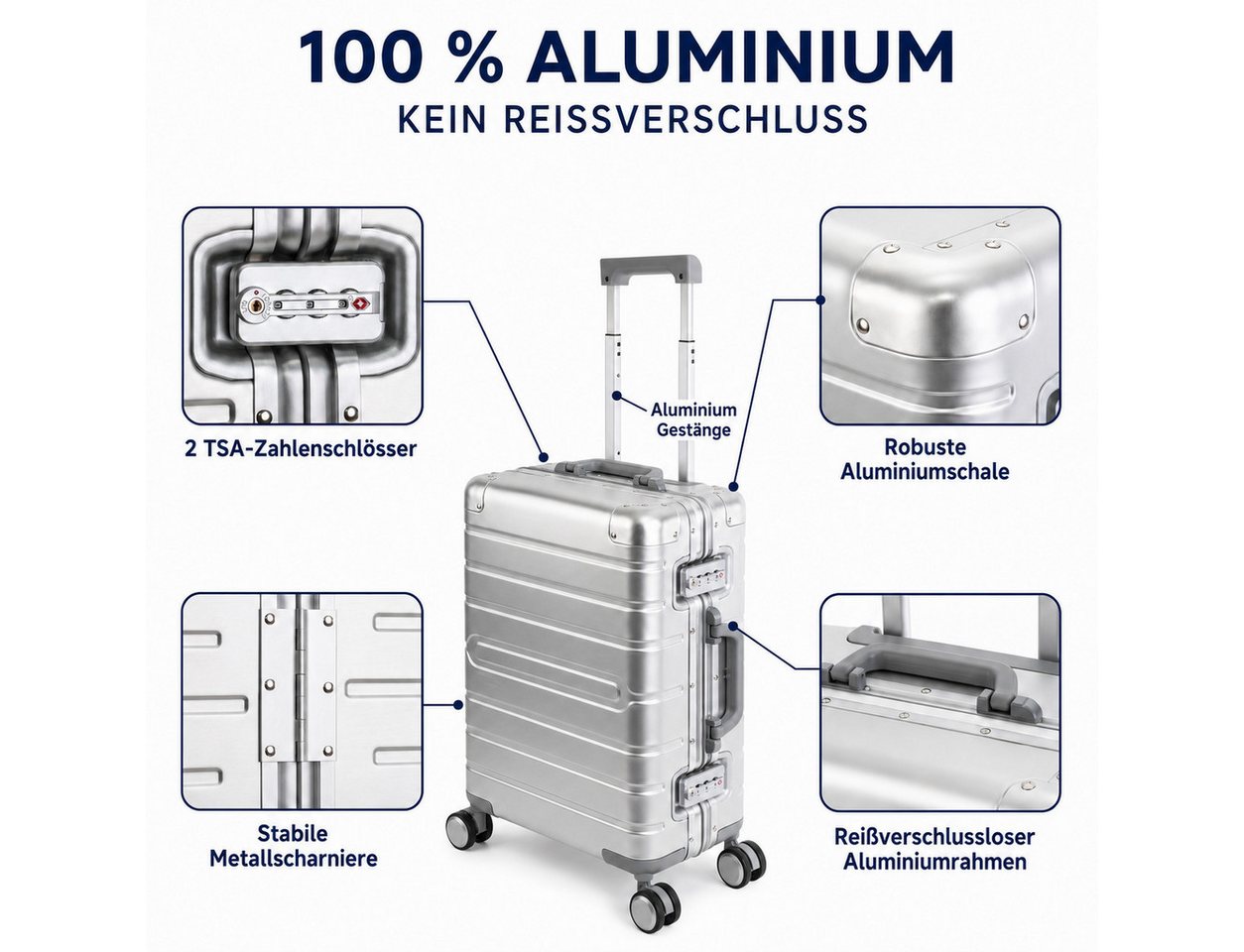 Travelhouse Koffer 100% Aluminium OSLO M - verschiedene Farben, 4 Rollen, aus Aluminium, mit voll gefüttertem Innenraum, mit Kantenschutz Bild 5