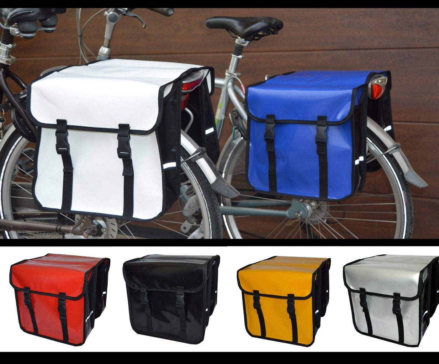 Aves-24 Fahrradtasche FAHRRADTASCHE Gepäckträgretache 26" 28" Doppel Tasche 28L PVC, PVC_Silber Bild 2