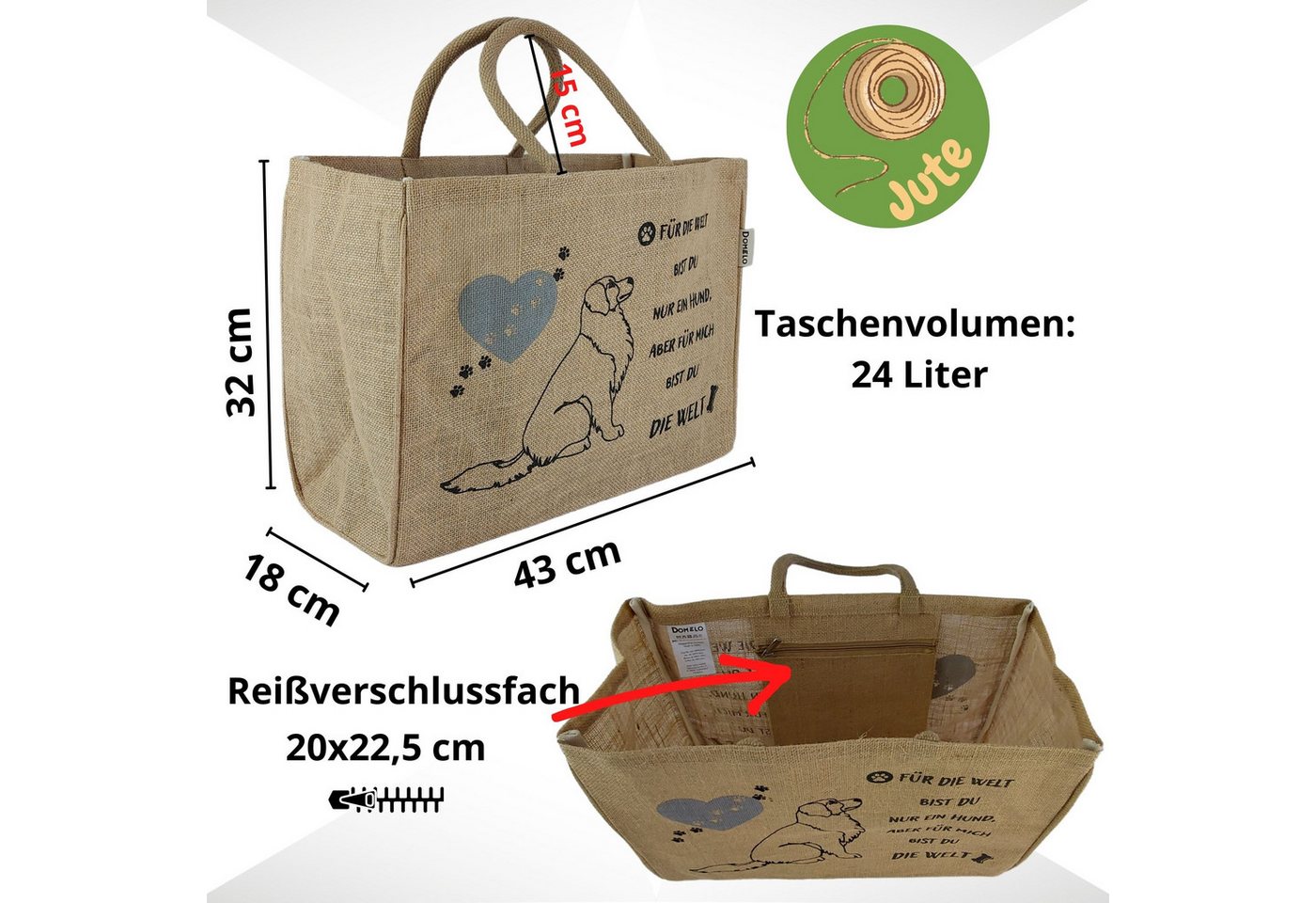 Domelo Einkaufsshopper Domelo große Jute Einkaufskorb, 100% Vegane Einkaufstasche/ Handtasche, verstärkter Boden, wasserabweisende Innenbeschichtung Bild 5