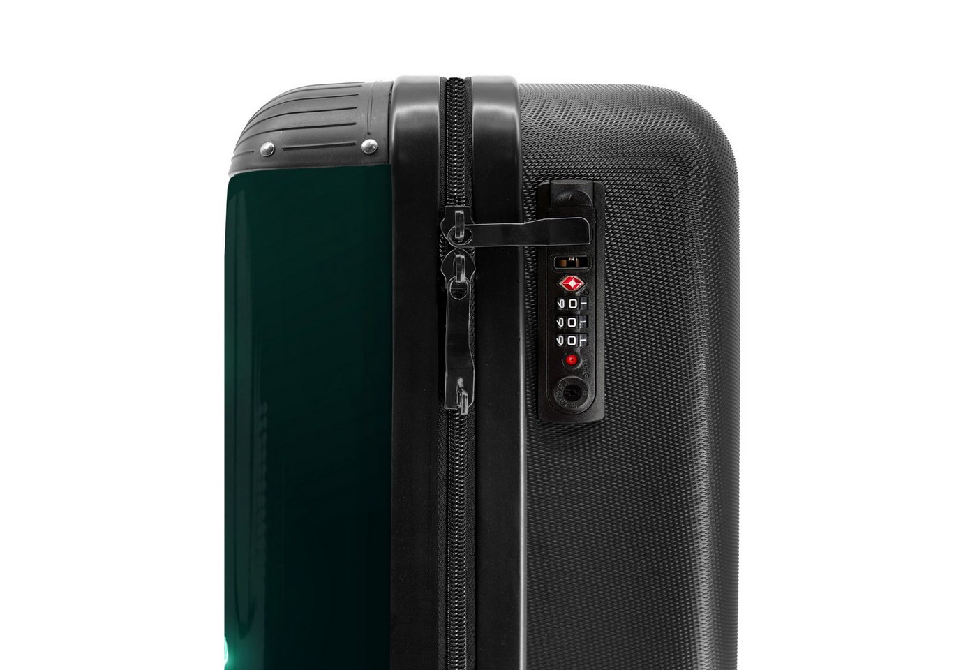 NoBoringSuitcases.com© Kinderkoffer Silhouette eines Fußballspielers in Grün und Blau 55x35x20cm, 4 Rollen, Handgepäck Koffer, Hartschalenkoffer Kinder, Reisekoffer Jungen Bild 2