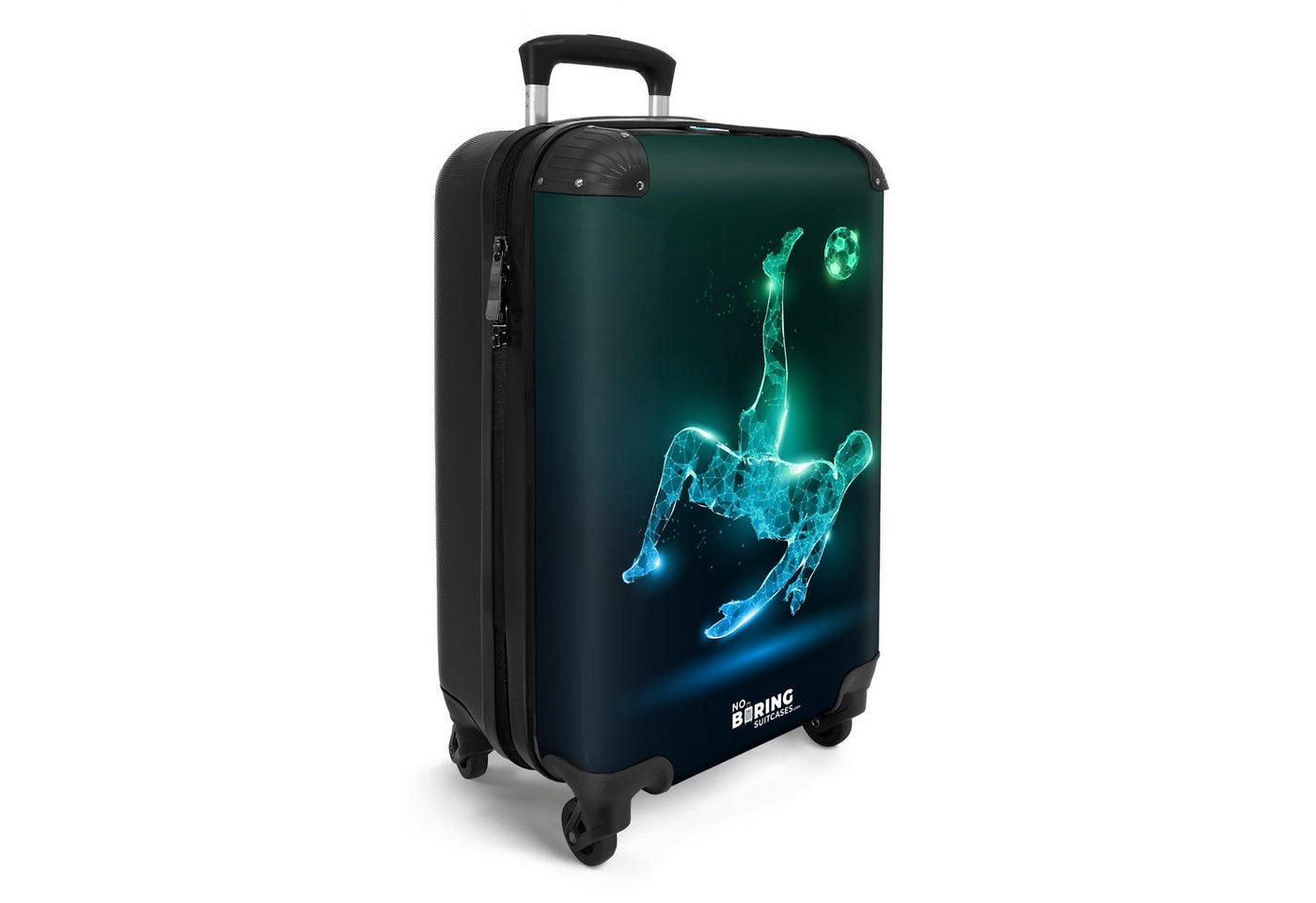 NoBoringSuitcases.com© Kinderkoffer Silhouette eines Fußballspielers in Grün und Blau 55x35x20cm, 4 Rollen, Handgepäck Koffer, Hartschalenkoffer Kinder, Reisekoffer Jungen Bild 5