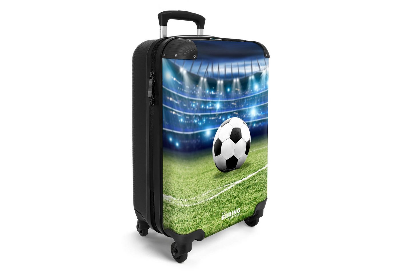NoBoringSuitcases.com© Kinderkoffer Schwarzer und weißer Fußball in einem Stadion 55x35x20cm, Handgepäck Koffer, Hartschalenkoffer Kinder, Reisekoffer Jungen Bild 2