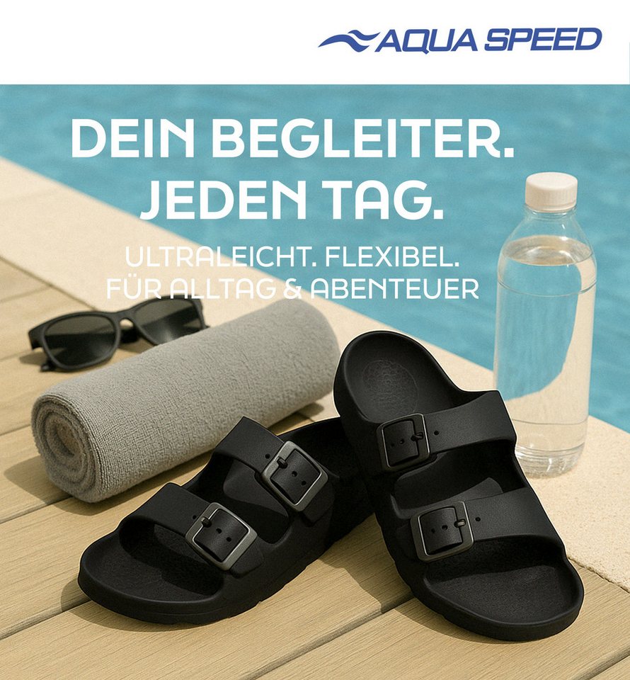 Aqua Speed Herren Badelatschen Gr. 42 – robust + Handtuch im Set Badesandale (Herrenlatschen mit Grip-Sohle – perfekt für Strand & Dusche) Griffige Latschen mit Komfort-Riemen – ideal für Herrenfüße Bild 3