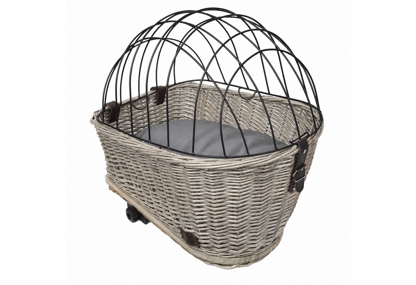UNUS GARDEN Fahrradkorb Hundefahrradkorb Weide (47x34x29cm (LxBxH), Gitterabdeckung, waschbares Kissen und Schutzriemen Bild 5