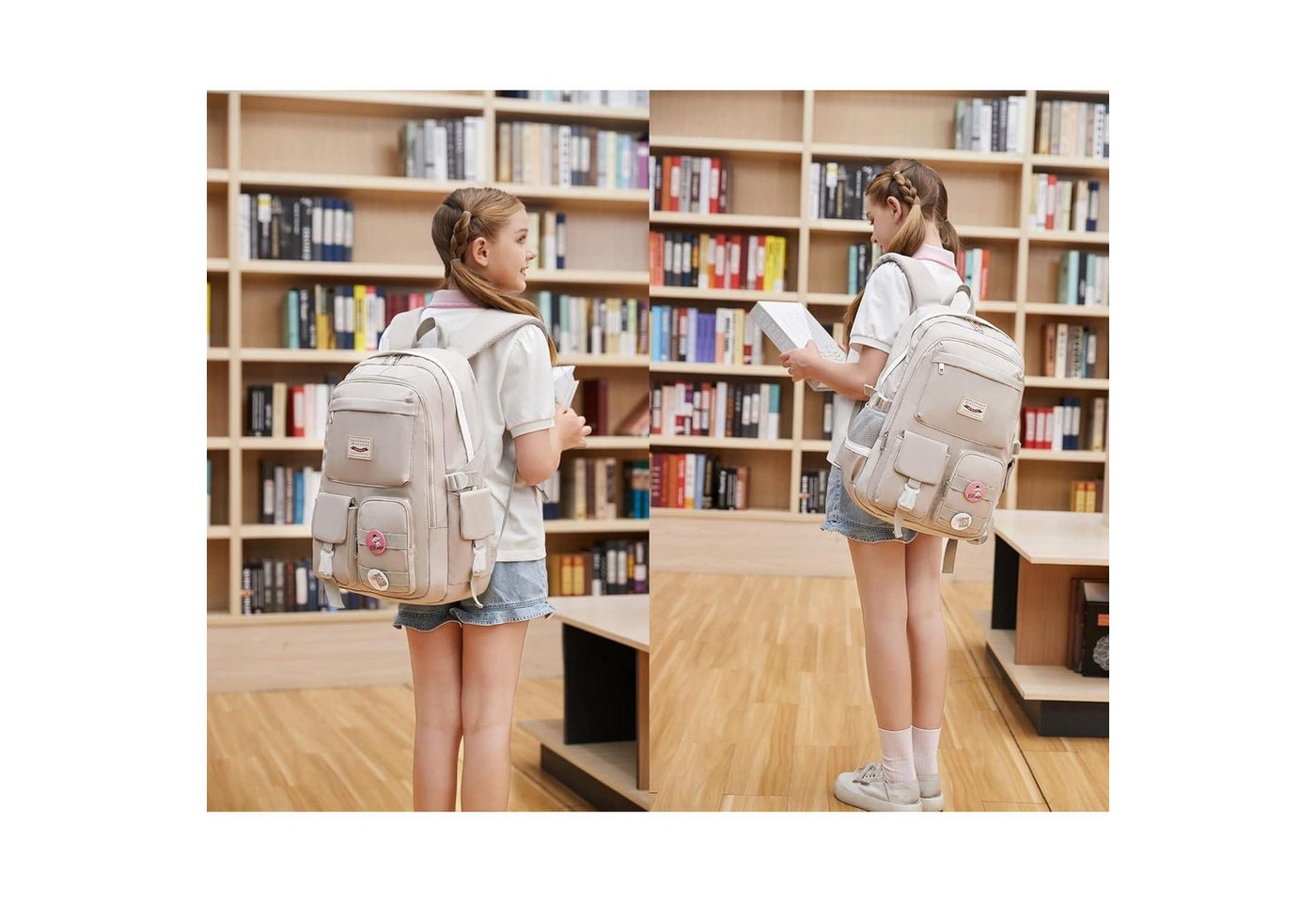 LuxusKollektion Schulrucksack Rucksack Damen Schulrucksack Mädchen Teenager Cute Anime Bookbag Grau Bild 4