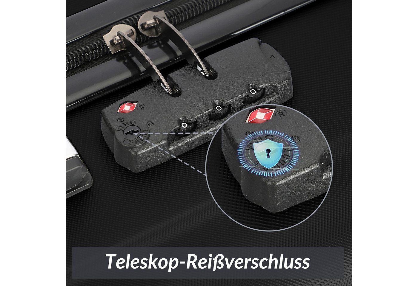 SEEZSSA Trolleyset Hartschalenkofferset Hartschale Reisekoffer 4 Rollen, 4 Rollen, (Set, 3 tlg), M-L-XL Kofferset,Dunkelgrau Bild 4