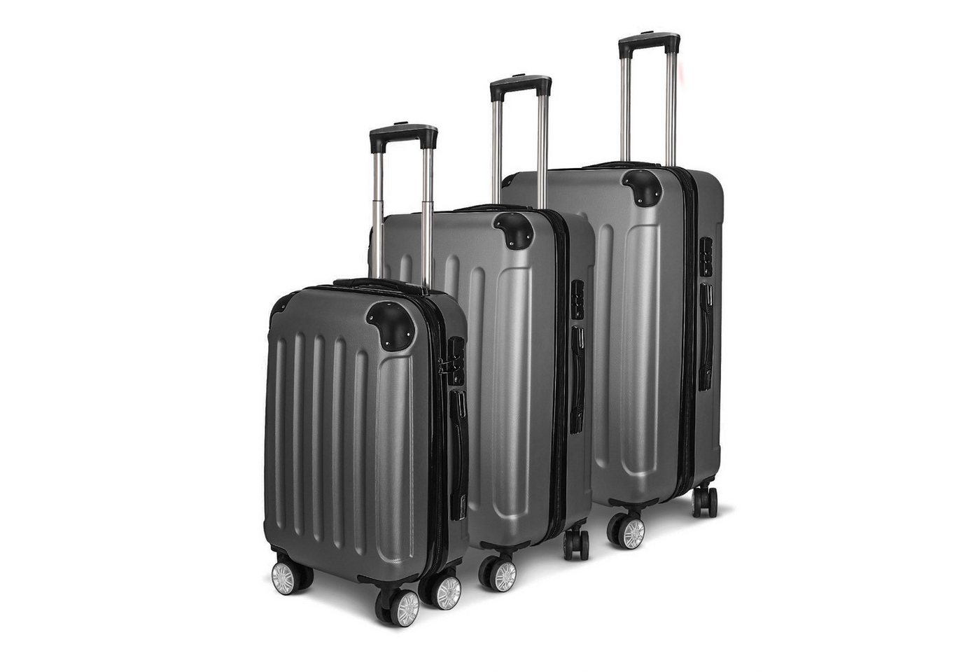 SEEZSSA Trolleyset Hartschalenkofferset Hartschale Reisekoffer 4 Rollen, 4 Rollen, (Set, 3 tlg), M-L-XL Kofferset,Dunkelgrau Bild 5