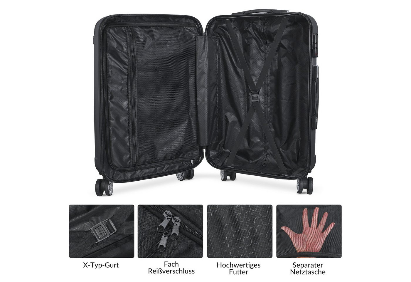 SEEZSSA Trolleyset Hartschalenkofferset Hartschale Reisekoffer 4 Rollen, 4 Rollen, (Set, 3 tlg), M-L-XL Kofferset,Grau Bild 3