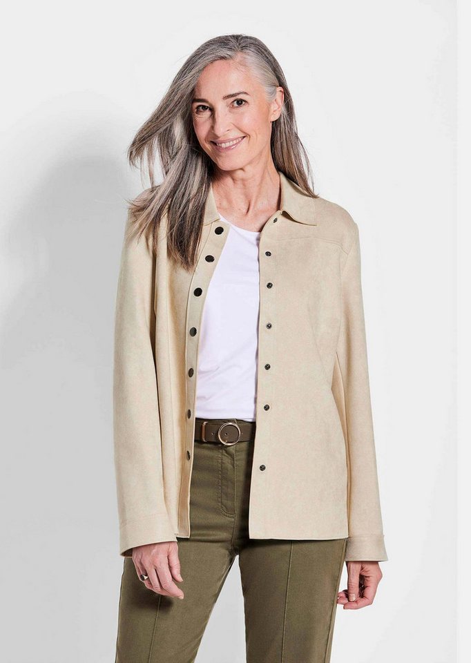 GOLDNER Outdoorjacke Leichte Damenjacke in Velourslederoptik Damen Indoorjacke braun, Veloursoptik, Langarm, weich, Übergangsjacke