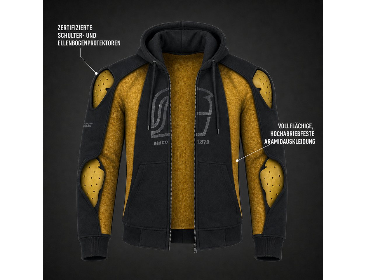 römer Motorradjacke Motorrad Hoodie - Aramidverstärkt mit Protektoren & Mesh-Futter auch in großen Größen, in verschiedenen Farben erhältlich Bild 2