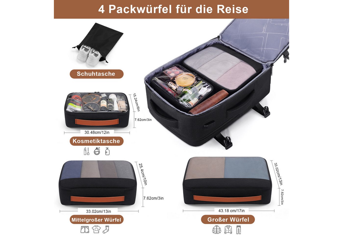 HAUSS SPOLE Reisetasche 4-teiliges Schultasche Handgepäck Wasserdicht, 40L, 17 Zoll Laptop Bild 5