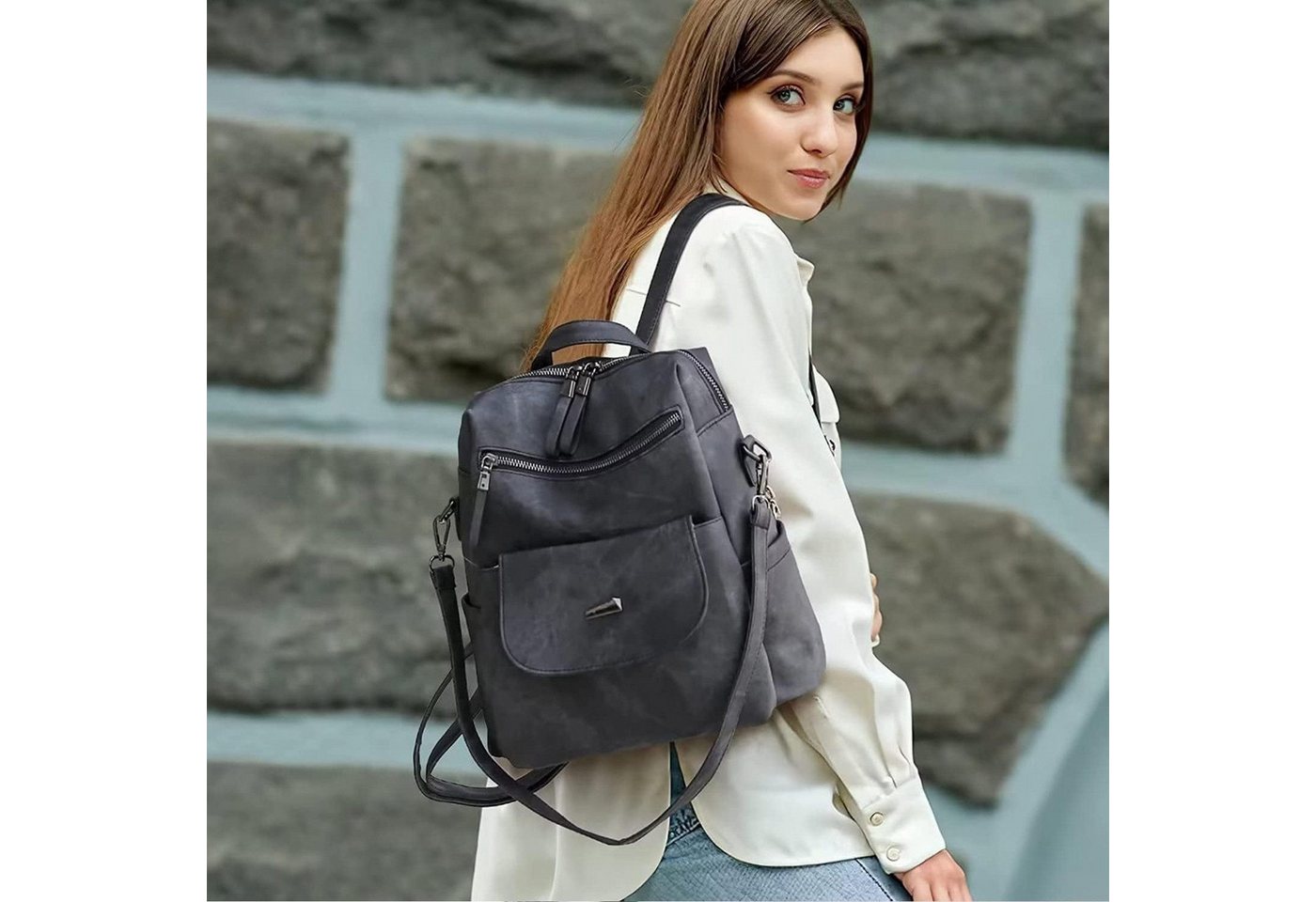 feinlux Rucksack Laptoprucksack Schulrucksack Lederrucksack Reiserucksack (Packung, Vintage, Schultertasche, Notebook Laptop Tasche, Schule Rucksack), für Herren Damen Jungen Teenager Freizeit Arbeit Business Reisen Bild 3