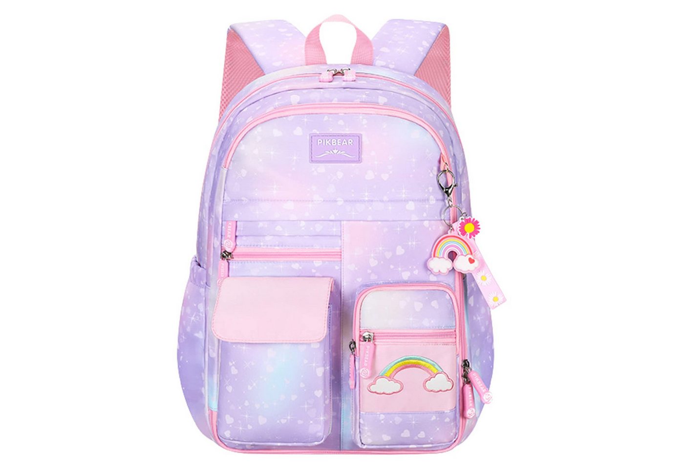 FOUORTUNATE-BEE Schulrucksack Mädchen Rucksack Rosa Regenbogen Schulrucksack Wasserabweisend, Freizeitrucksack für Schule Reisen Wandern Camping Ausflug Kinder