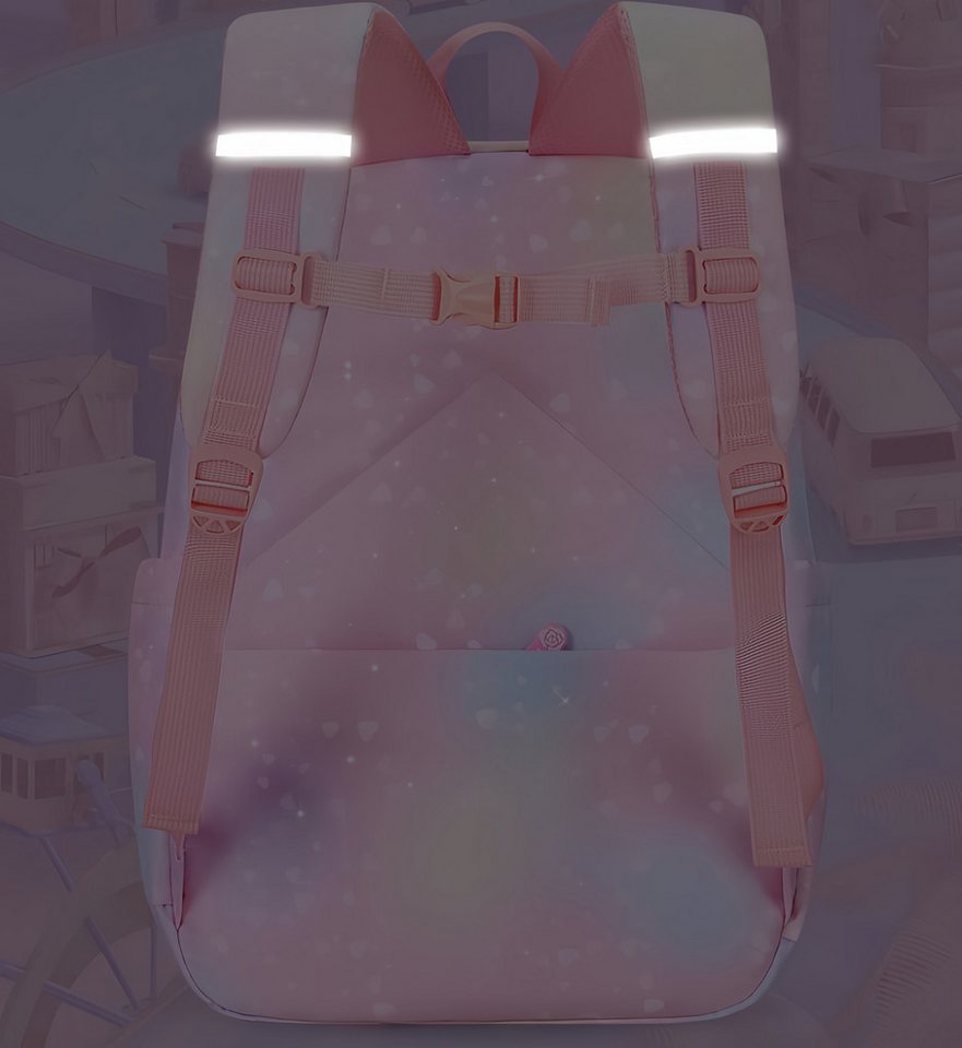 FOUORTUNATE-BEE Schulrucksack Mädchen Rucksack Rosa Regenbogen Schulrucksack Wasserabweisend, Freizeitrucksack für Schule Reisen Wandern Camping Ausflug Kinder Bild 5