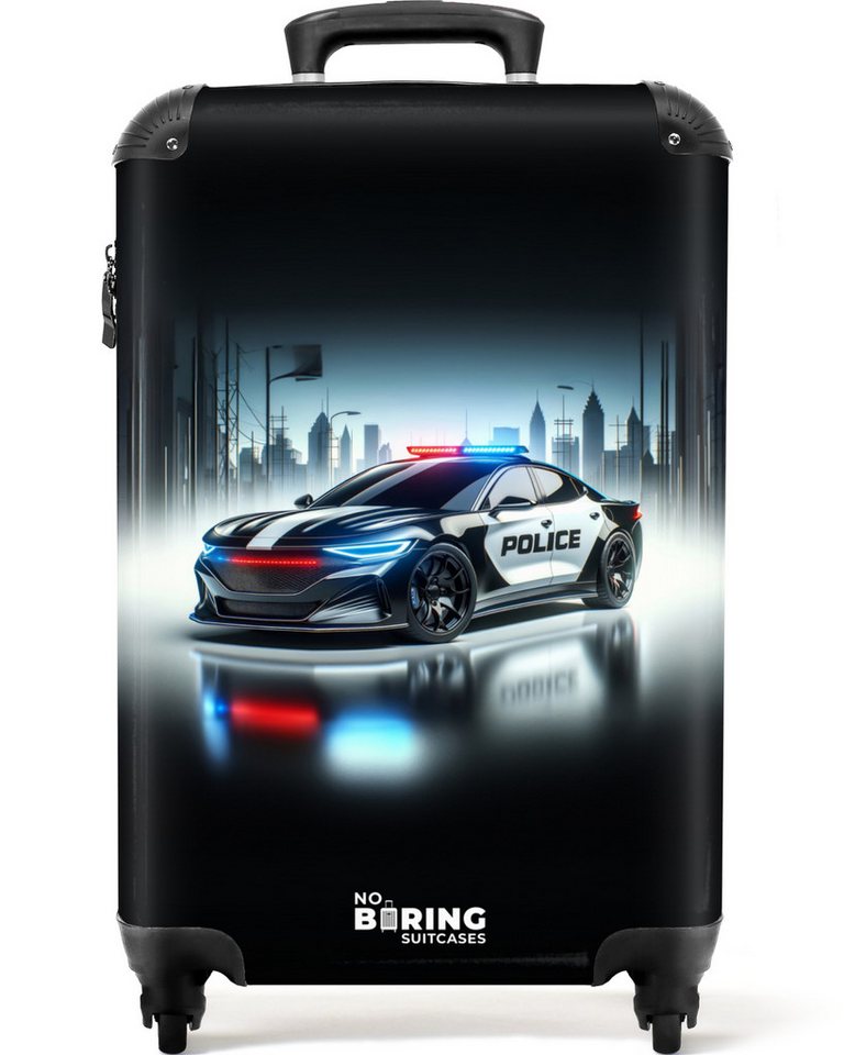NoBoringSuitcases.com© Kinderkoffer Schwarz-weißes Polizeiauto vor einer Skyline 55x35x20cm, Kinder Koffer Klein, Trolley Handgepäck, Reisekoffer Bild 3