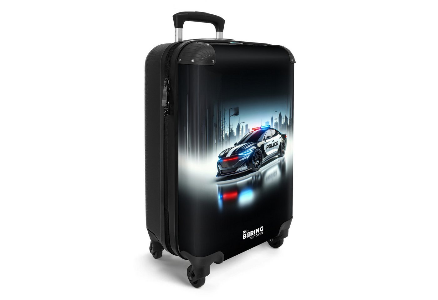 NoBoringSuitcases.com© Kinderkoffer Schwarz-weißes Polizeiauto vor einer Skyline 55x35x20cm, Kinder Koffer Klein, Trolley Handgepäck, Reisekoffer Bild 4