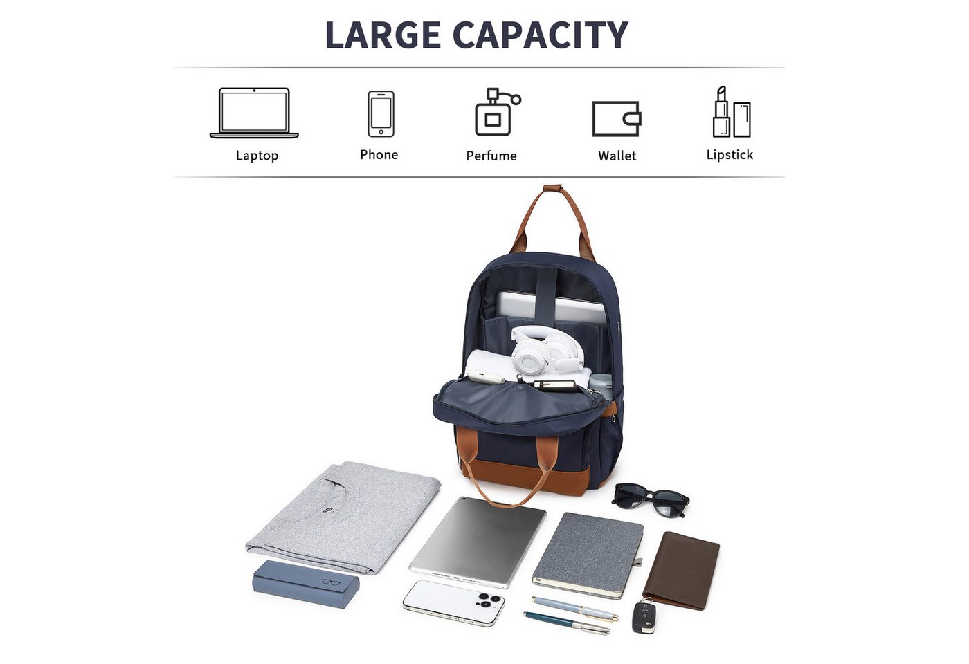 KONO Tagesrucksack Stylischer Laptop-Rucksack für Damen – 41x29x15cm (1-tlg)
