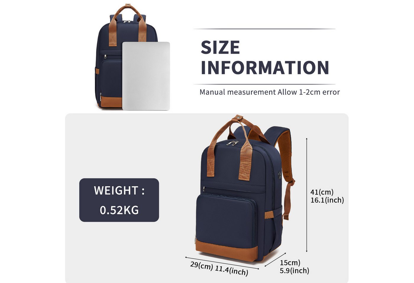 KONO Tagesrucksack Stylischer Laptop-Rucksack für Damen – 41x29x15cm (1-tlg) Bild 2
