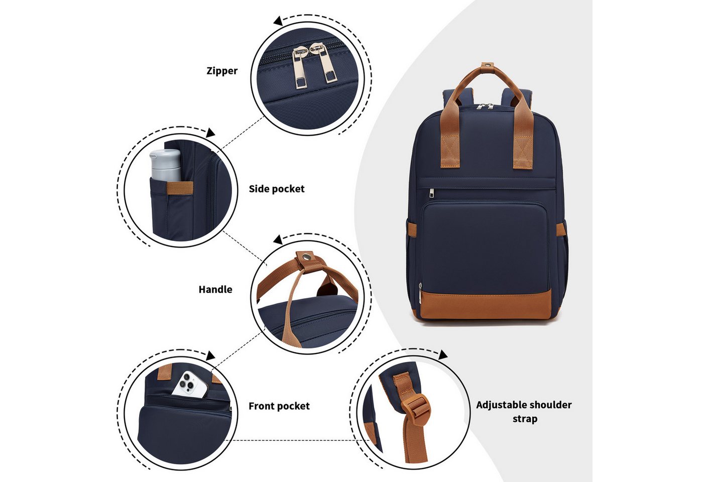 KONO Tagesrucksack Stylischer Laptop-Rucksack für Damen – 41x29x15cm (1-tlg) Bild 4