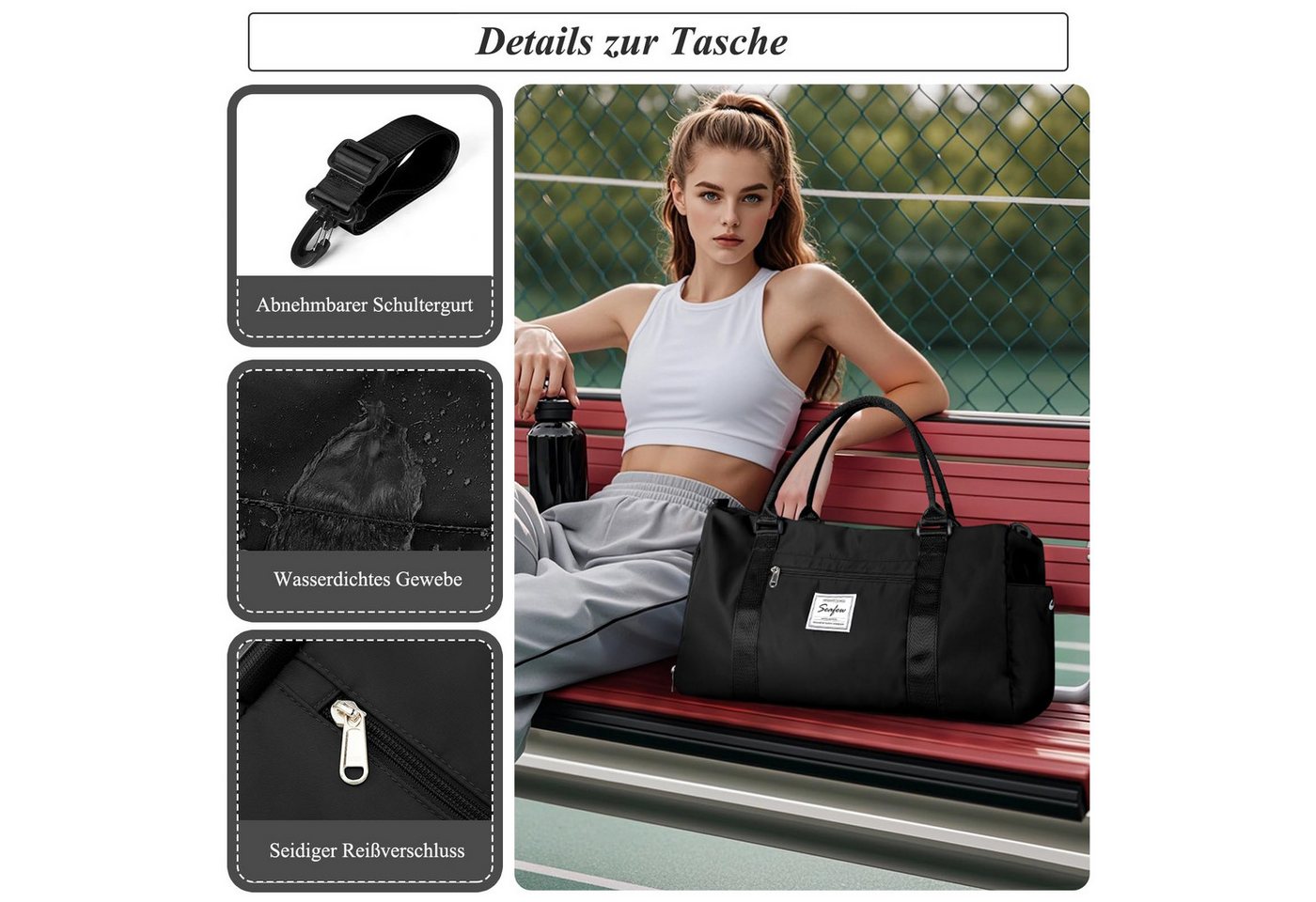 Forrlite Reisetasche Sporttasche wasserdicht Handgepäck-Taschen mit Nassfach & Schuhfach (35L großes Fassungsvermögen, verstellbaren Schultergurten Fitnesstasche, Wasserdicht, Atmungsaktiv, Abriebfest), Travel Gym Tasche Fitnesstasche mit Schultergurt für Herren Damen Bild 3