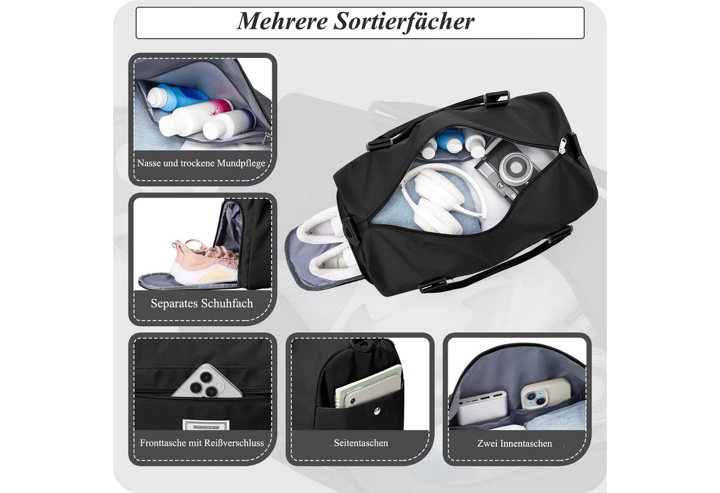 Forrlite Reisetasche Sporttasche wasserdicht Handgepäck-Taschen mit Nassfach & Schuhfach (35L großes Fassungsvermögen, verstellbaren Schultergurten Fitnesstasche, Wasserdicht, Atmungsaktiv, Abriebfest), Travel Gym Tasche Fitnesstasche mit Schultergurt für Herren Damen Bild 4