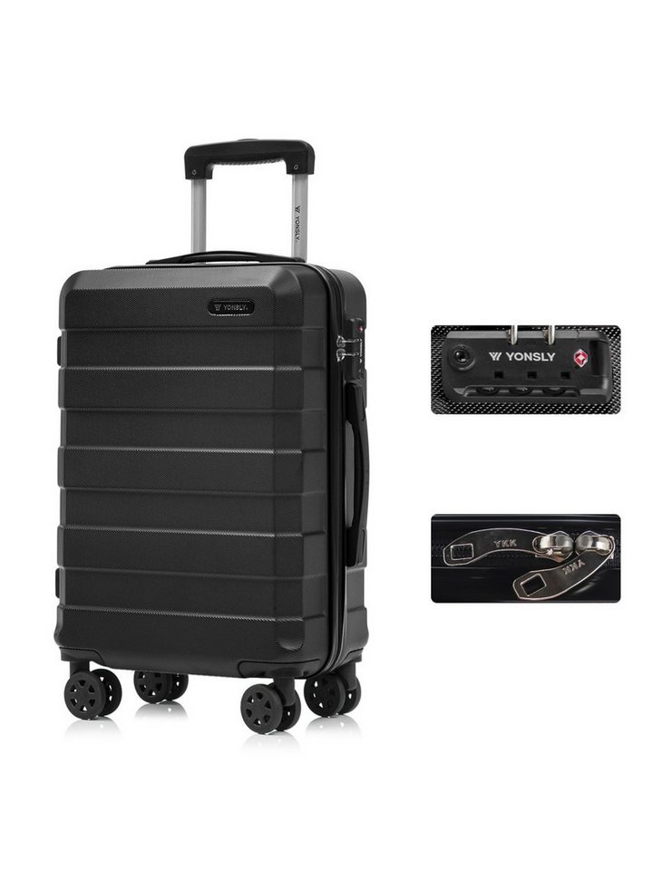 YONSLY Hartschalen-Trolley Hartschalen-Reisekoffer Trolley Rollkoffer Kabinenkoffer aus ABS, 4 Rollen, mit TSA-Schloss, YKK-Reißverschluss, austauschbaren Rollen und Griffen Bild 2