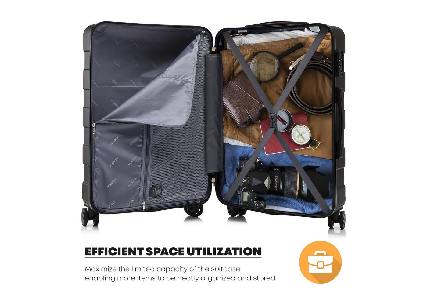 YONSLY Hartschalen-Trolley Hartschalen-Reisekoffer Trolley Rollkoffer Kabinenkoffer aus ABS, 4 Rollen, mit TSA-Schloss, YKK-Reißverschluss, austauschbaren Rollen und Griffen Bild 3
