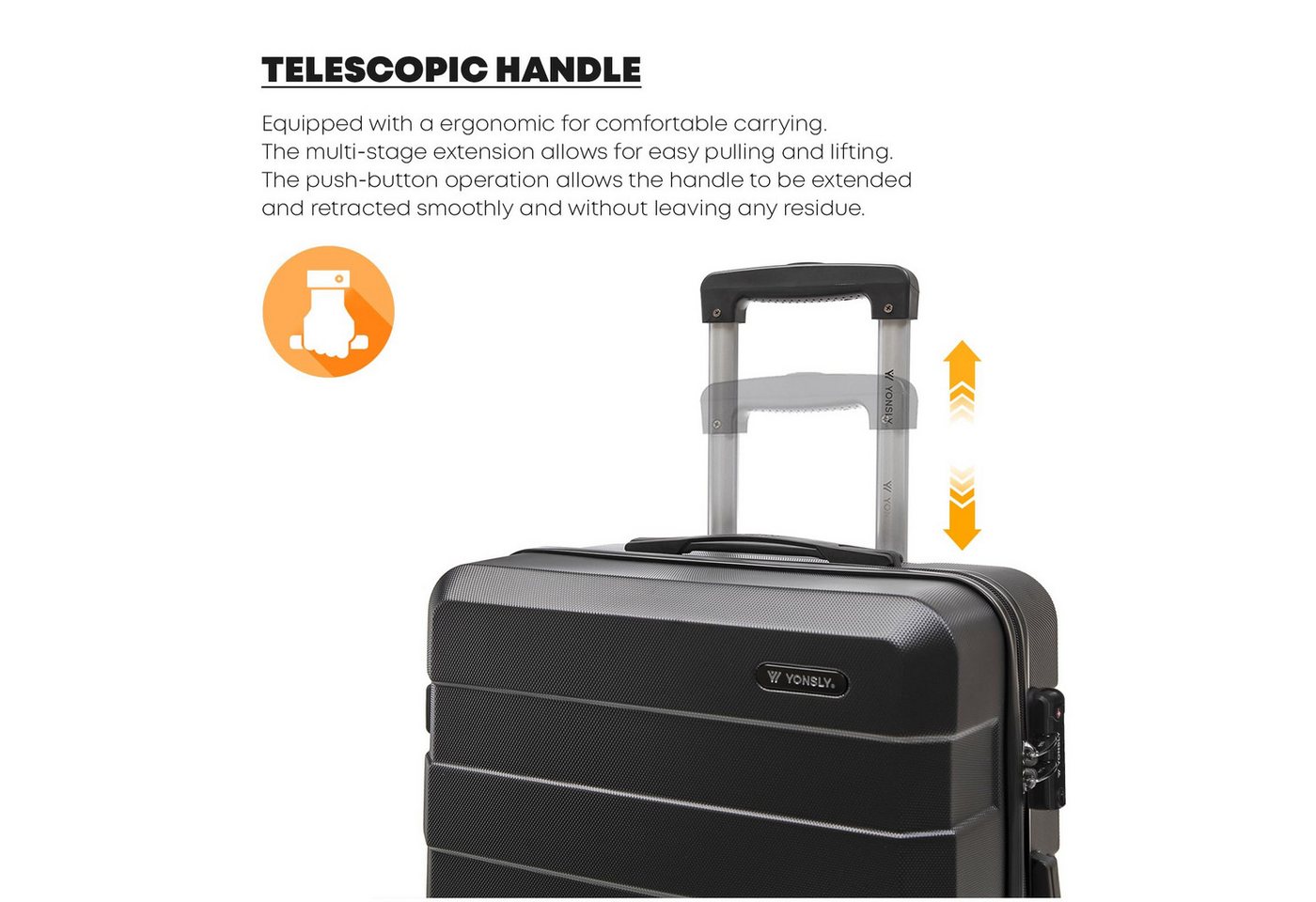 YONSLY Hartschalen-Trolley Hartschalen-Reisekoffer Trolley Rollkoffer Kabinenkoffer aus ABS, 4 Rollen, mit TSA-Schloss, YKK-Reißverschluss, austauschbaren Rollen und Griffen Bild 5