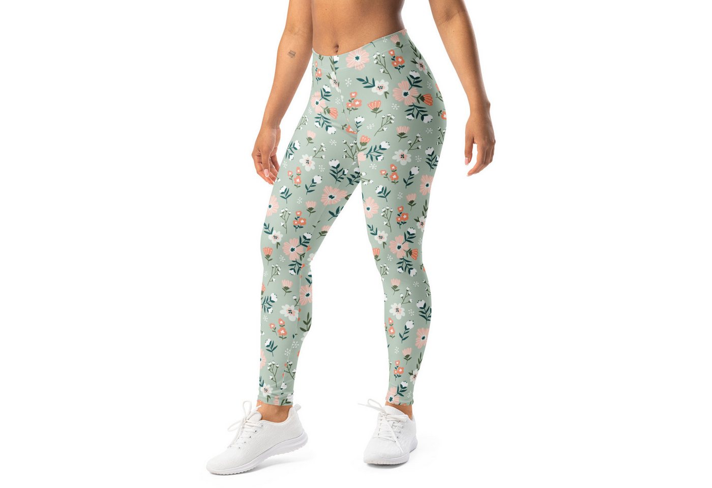 DECALVIBES Funktionsleggings Damen Leggings Basic Happy Flowers Meadow Blickdicht, 4-Wege-Stretch, elastischer Bund, weiches Material Bild 4