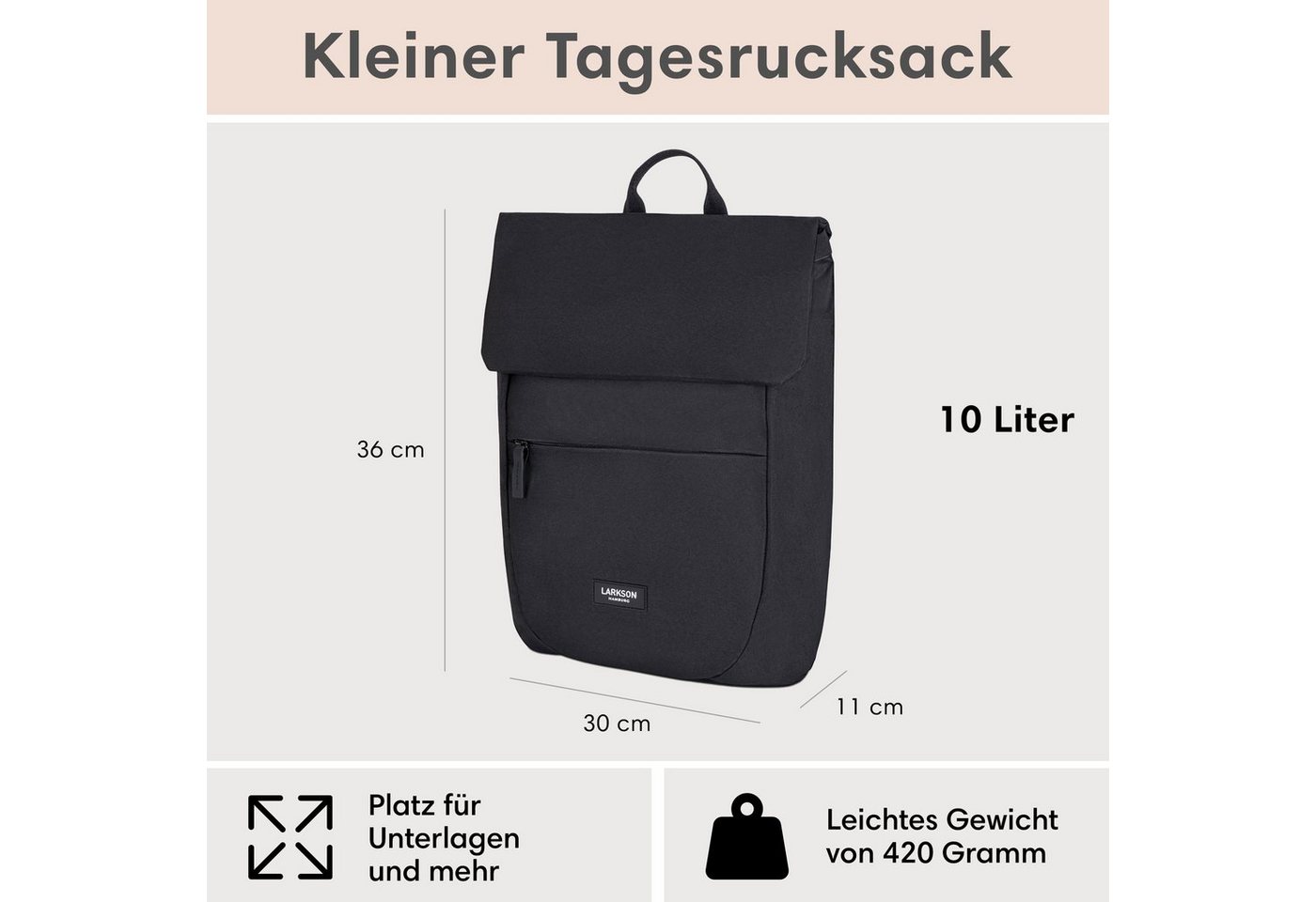 LARKSON Cityrucksack Ronja Laptop Rucksack Damen Herren Klein Elegant (1-tlg), Magnetverschluss, Laptopfach, Wasserabweisend Bild 2